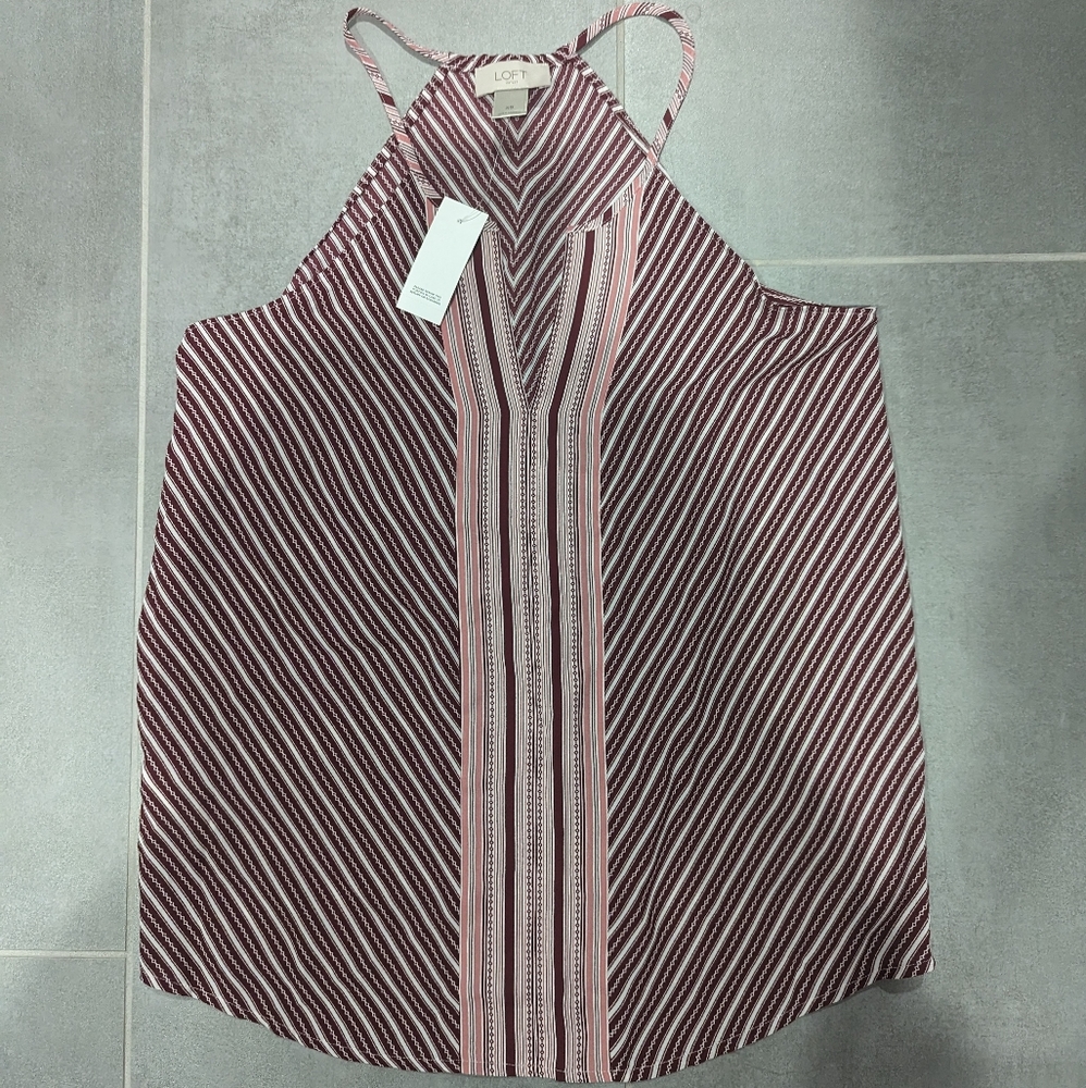 LOFT Pink and Burgundy Striped Halter Tank - Picture 2 of 9